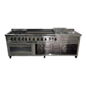 estufa con plancha + horno + freidora + baño de maria + horno